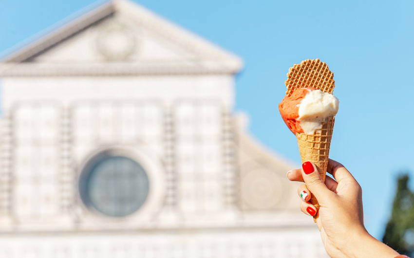 Gelato and the Croce basilica church in Florence