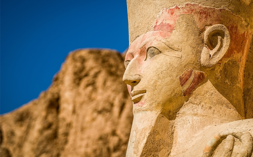 Pharaoh sculptures of Hatshepsut Temple, Luxor