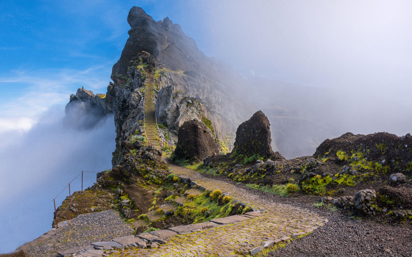 Mountain trail in Madeira above the clouds
