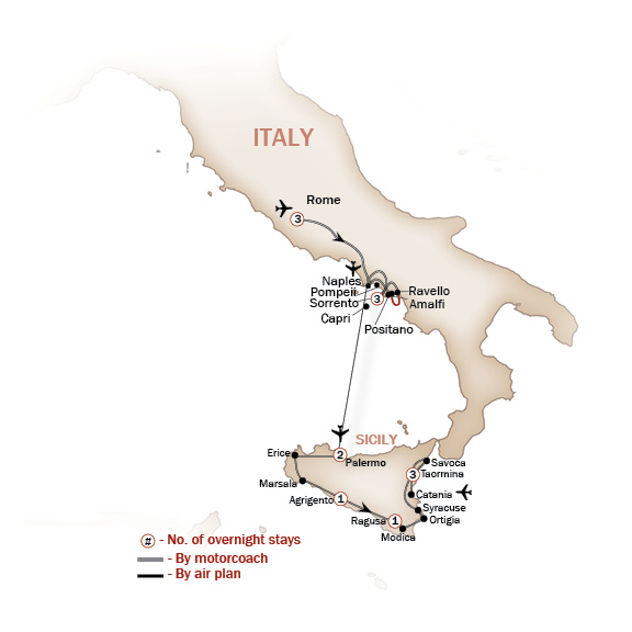 Italy Map  for ITALY'S SOUTHERN SPLENDORS (Small Group Tours Available)