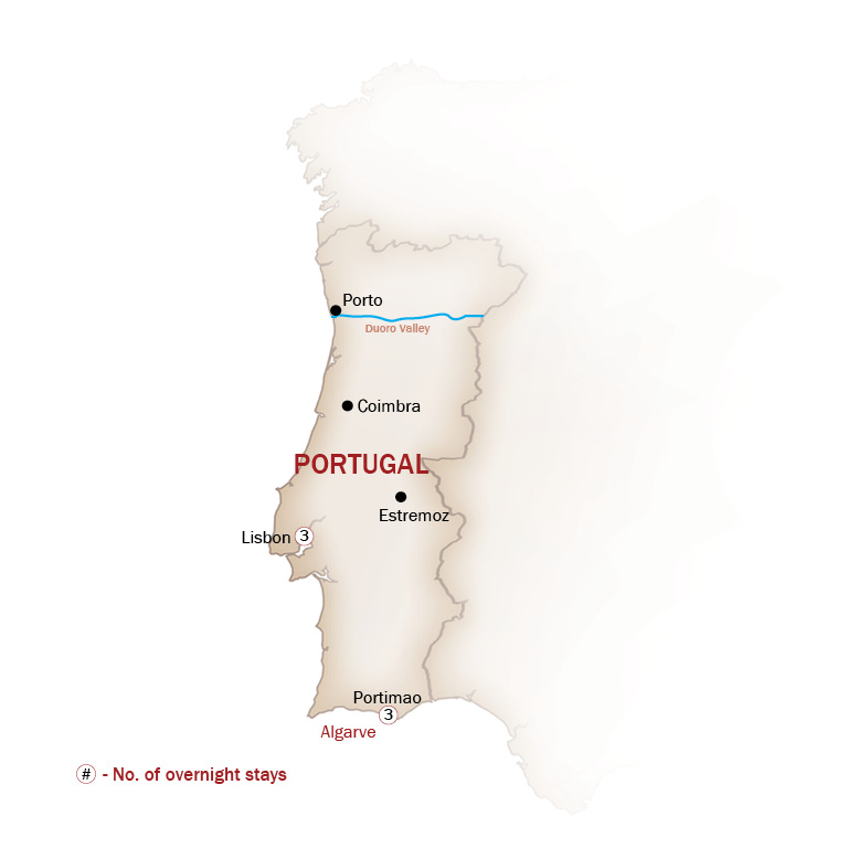 Portugal Map  for PORTUGAL'S LISBON & ALGARVE