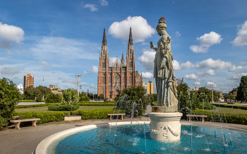 La Plata Cathedral and Plaza Moreno Fountain, Buenos Aires 