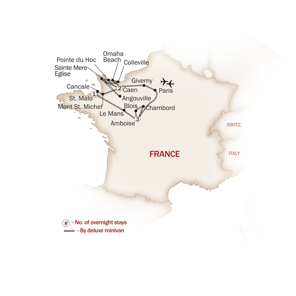 France Map  for NORMANDY & CHATEAUX REGION