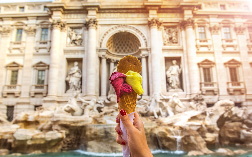 Famous Italian Gelato at Trevi Fountain, Rome