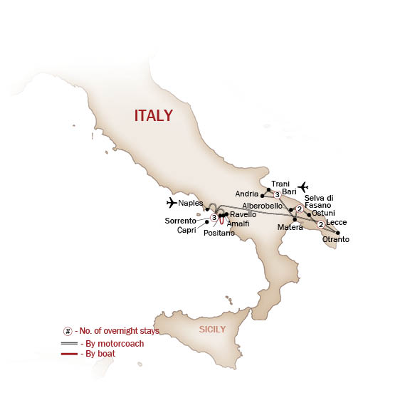 Italy Map  for POSTCARDS FROM PUGLIA & THE AMALFI COAST (SMALL GROUP TOUR)