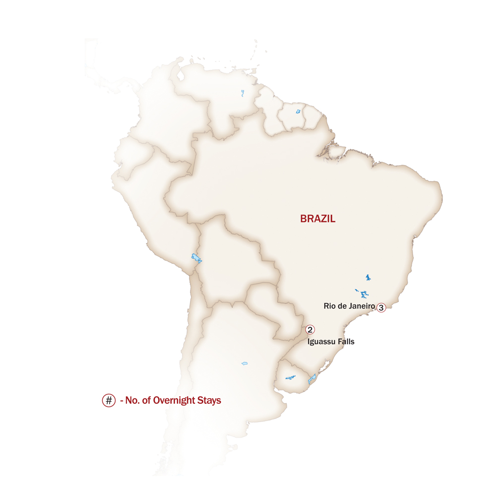 Brazil Map  for RIO DE JANEIRO & IGUASSU FALLS