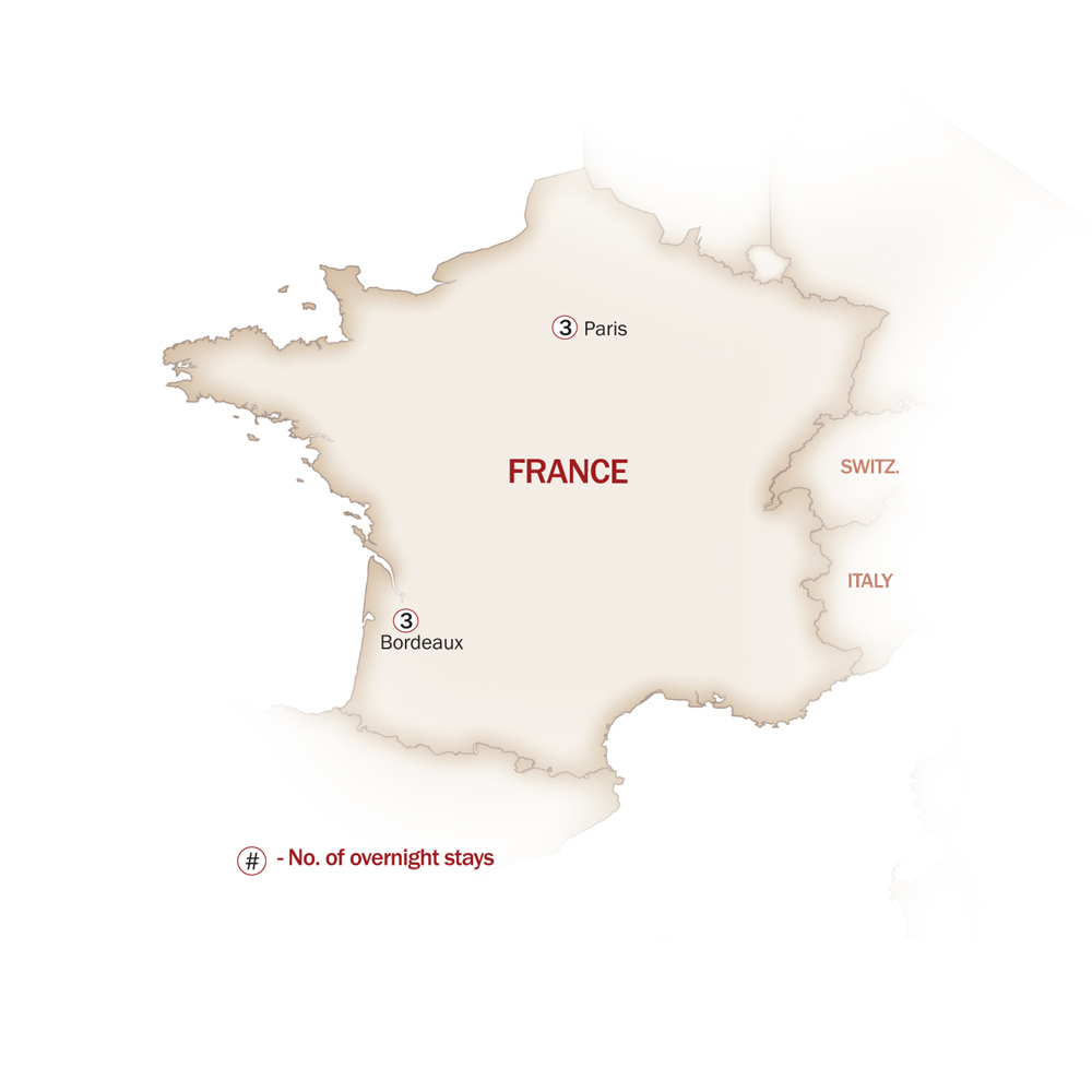 France Map  for DISCOVER PARIS & BORDEAUX