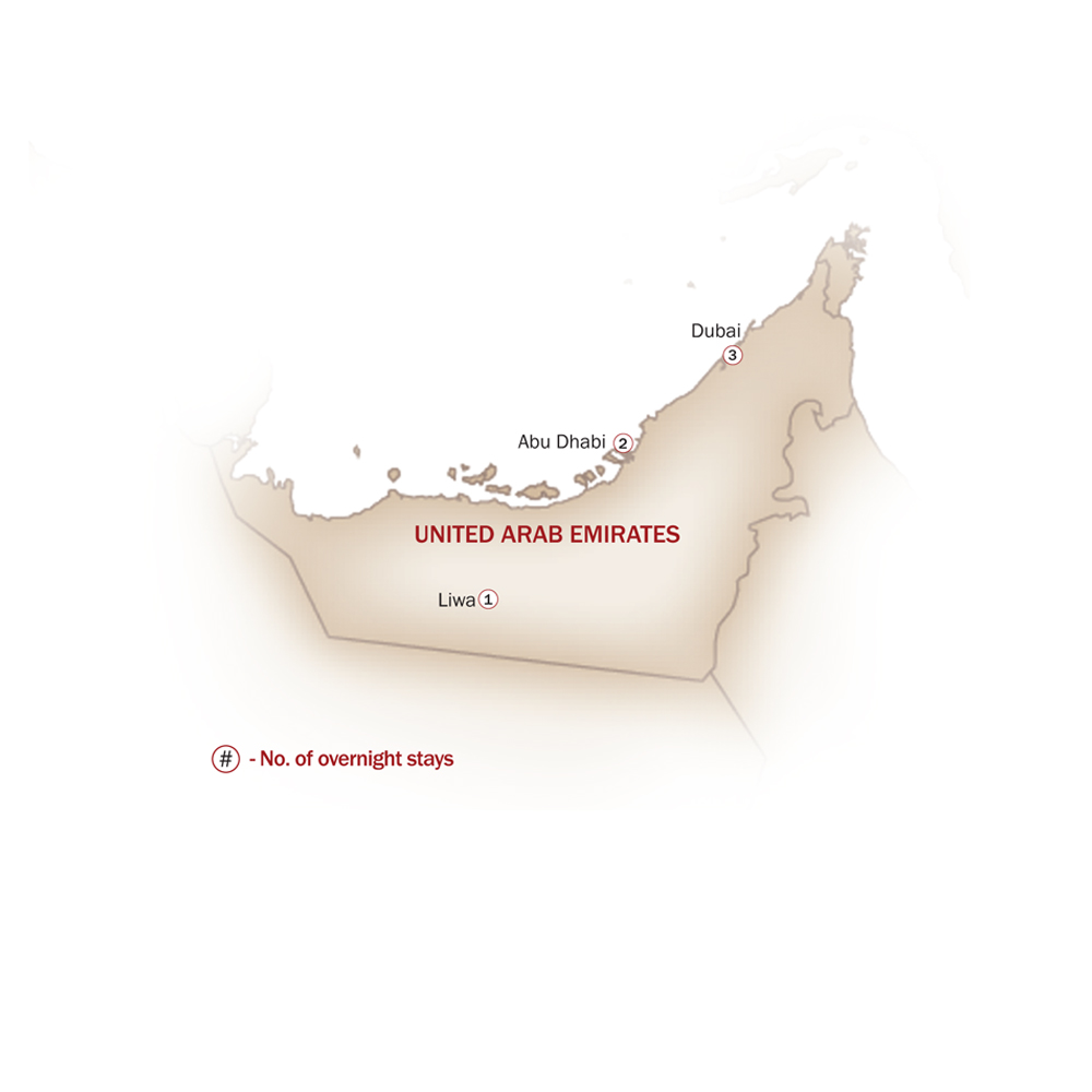 United Arab Emirates Map  for THE DESERT, THE CITY & ABU DHABI