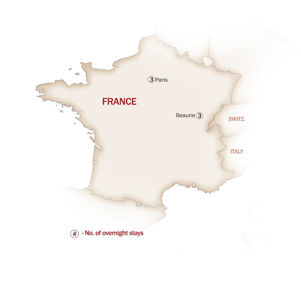 France Map  for DISCOVER PARIS & BURGUNDY