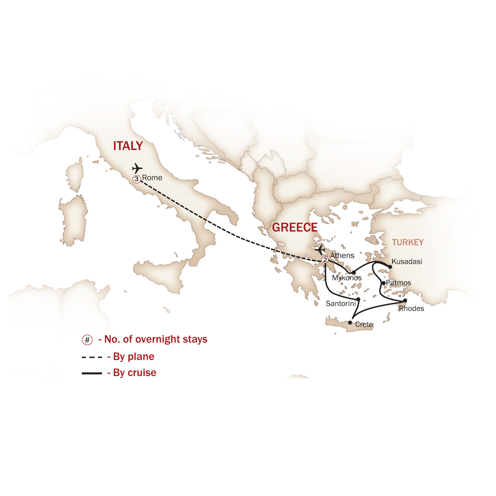 Greece Map  for ROME, ATHENS & THE AEGEAN ISLES
