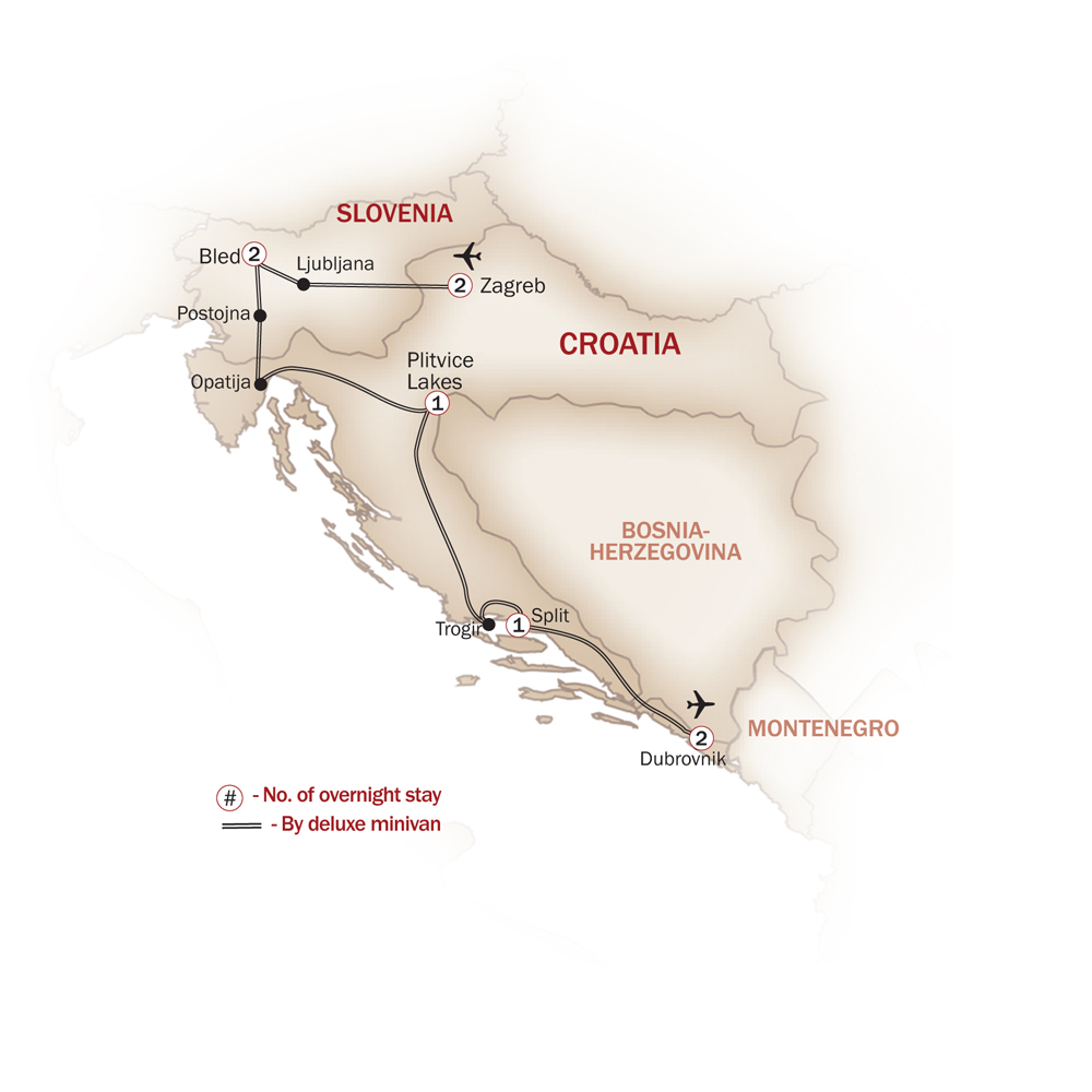 Croatia Map  for THE JEWELS OF CROATIA’S DALMATIAN COAST