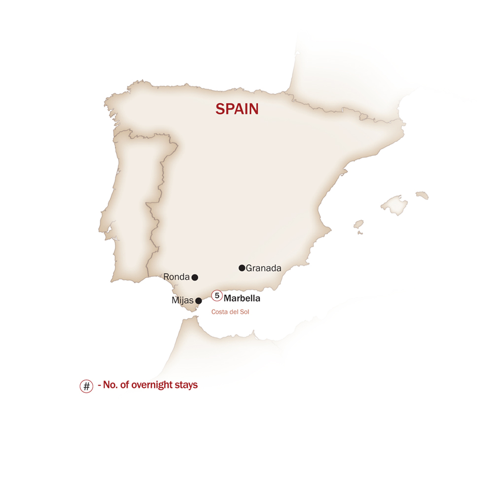 Spain Map  for THE JEWELS OF COSTA DEL SOL & ANDALUCIA
