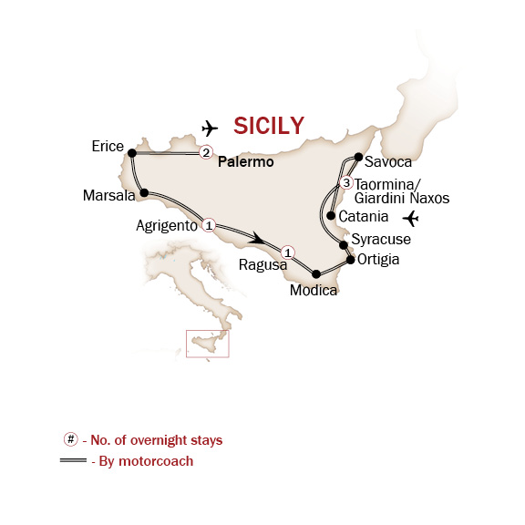 Italy Map  for SPLENDORS OF SICILY (Small Group Tours Available)