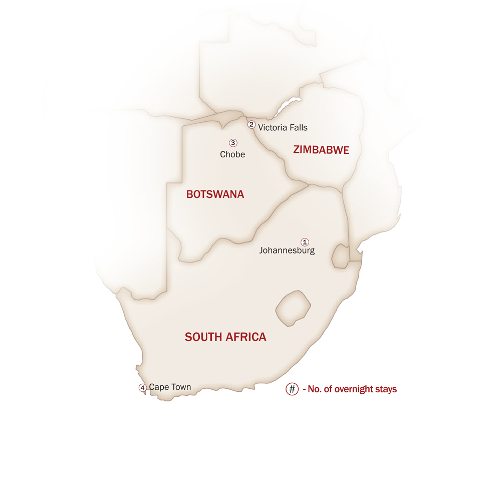 Eastern & Southern Africa Map  for MAJESTIC SOUTHERN AFRICA