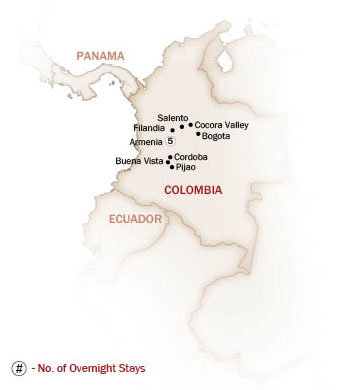 Colombia Map  for COLOMBIA - LAND OF COFFEE