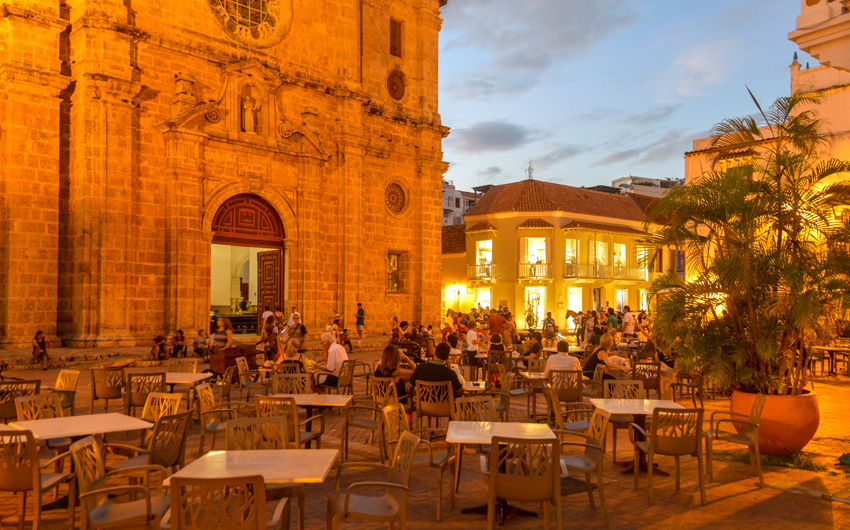 Lively plaza in Cartagena