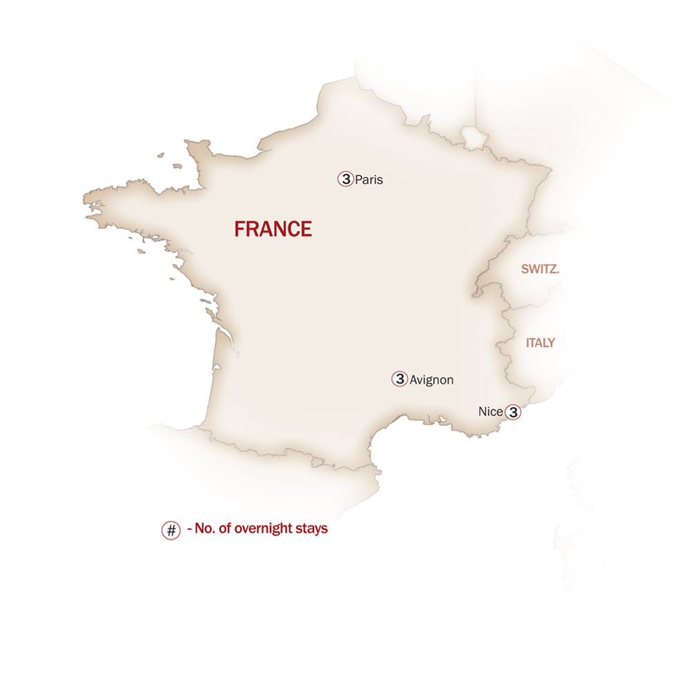 France Map  for PARIS, PROVENCE & FRENCH RIVIERA