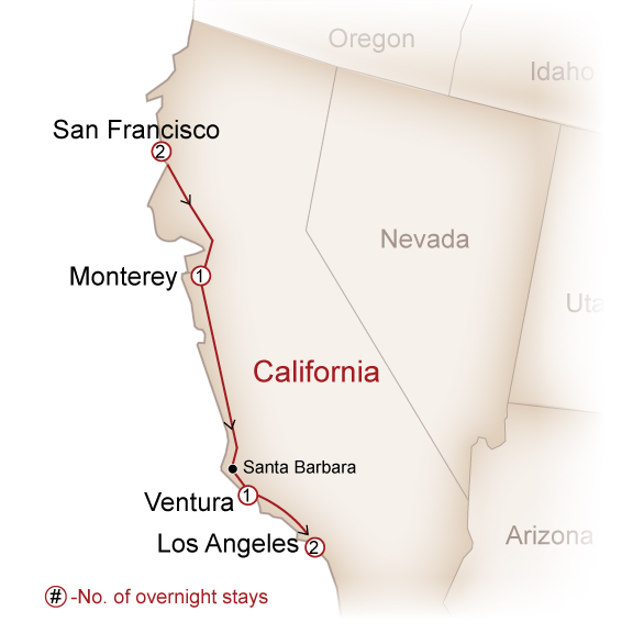 USA Map  for California’s coastal journey