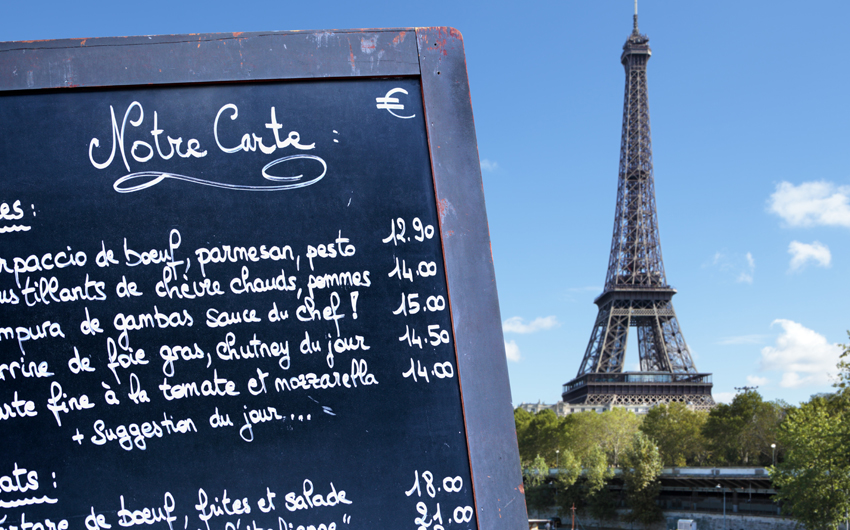 French restaurant menu with of the Eiffel Tower