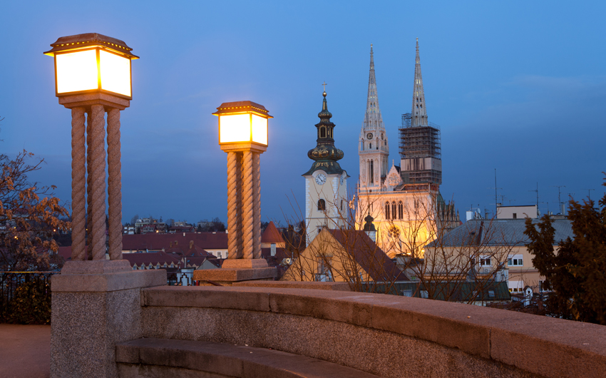 St Mary’s Church and the rooftops of Dolac Market in Zagreb
