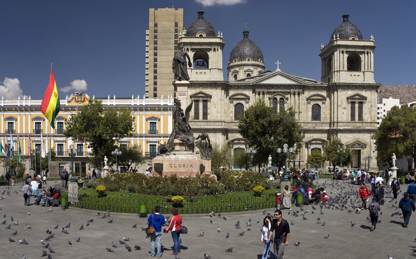 Plaza Murillo with Presidential Palace & Cathedral in La Paz