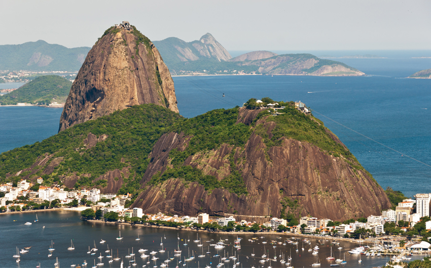 Rio de Janeiro's most famous landmark. Cable car, atlantic forest and Guanabara Bay