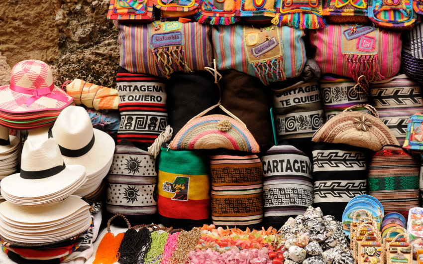 Street stall with hand-made souvenirs from Cartagena  